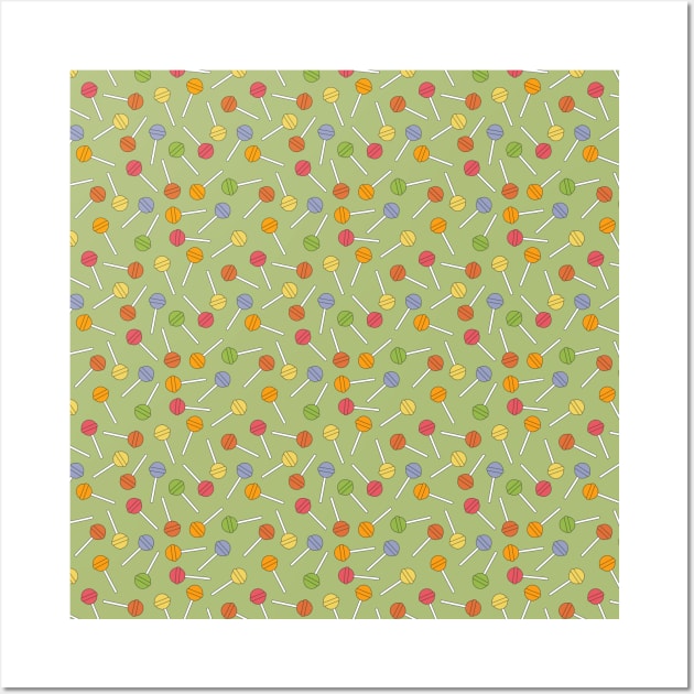 Happy Lollipop Sugar Candy Pattern - Green Wall Art by PrintablesPassions